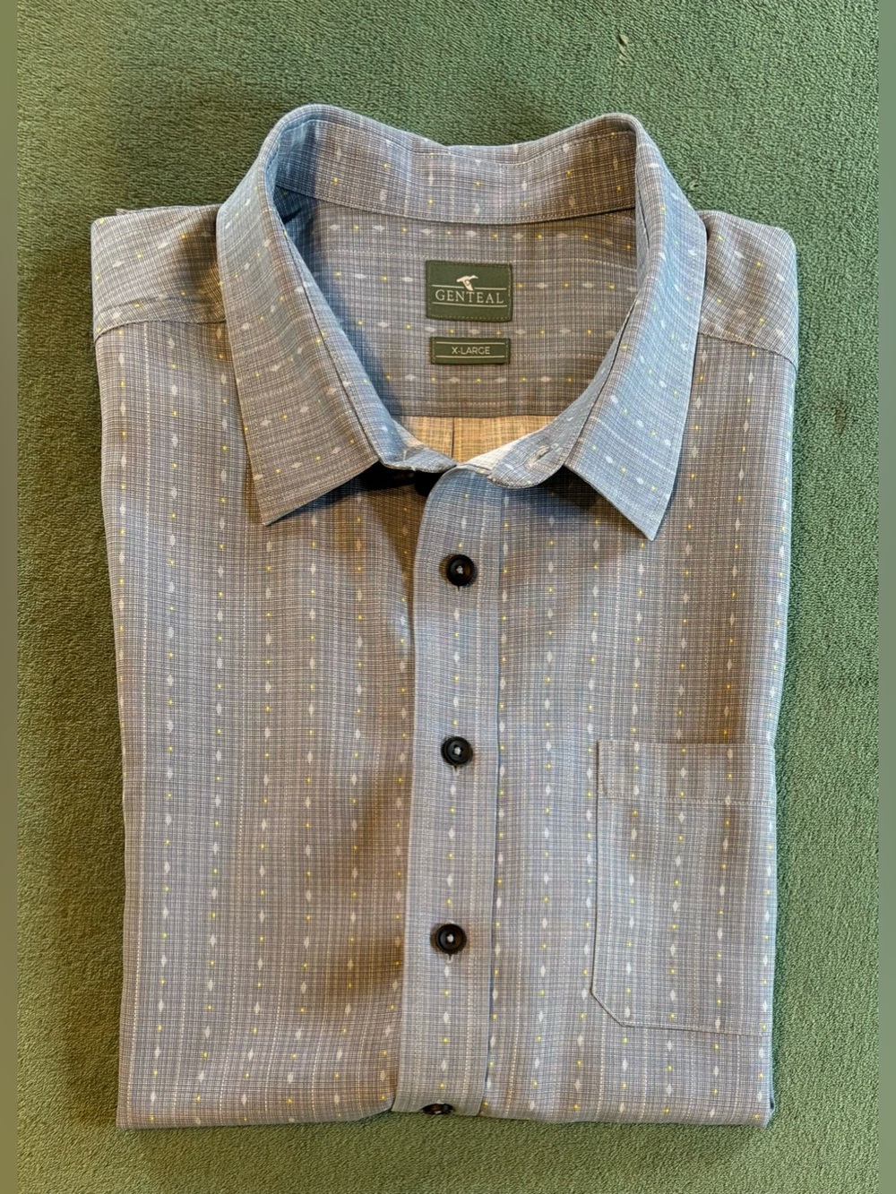 Genteal Men's Light Blue Patterned Button-Up Short Sleeve Shirt, Size: XL (6558)